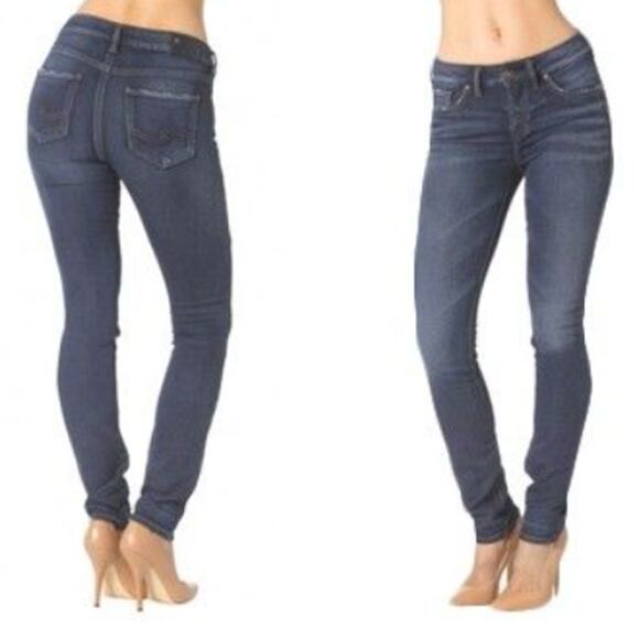 Silver Jeans Aiko Skinny Size 25 0 Dark Wash Mid-Rise Basics Emo Grunge - Picture 1 of 13